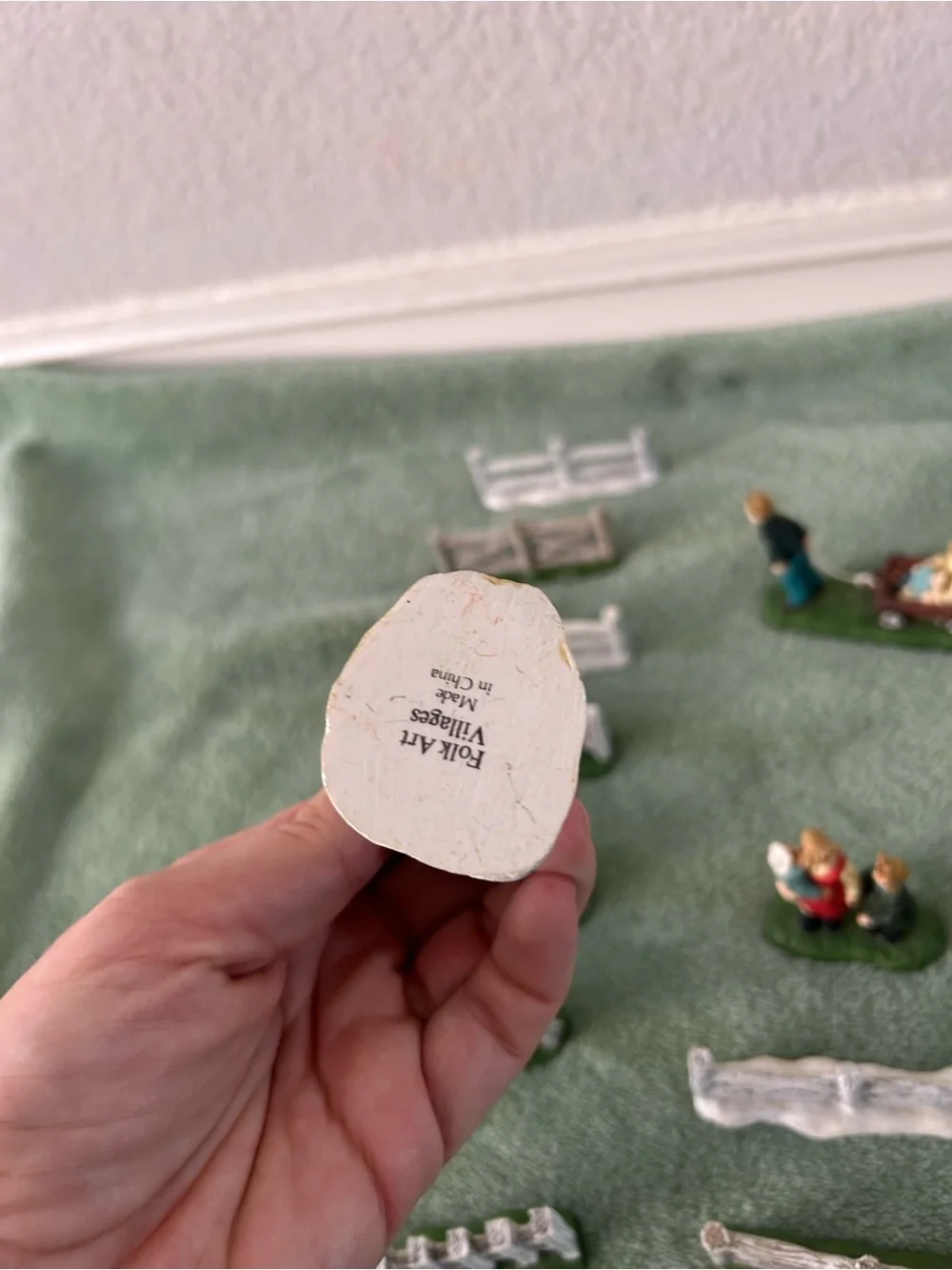 Folk Art picket fence grass snow people swing village accessory Christmas lot